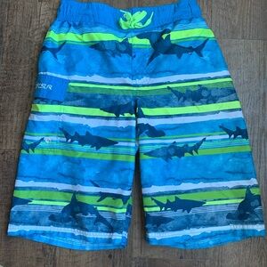 ZeroXposur Swim Board Shorts with Lining Lime Green Turquoise White Sharks 10/12